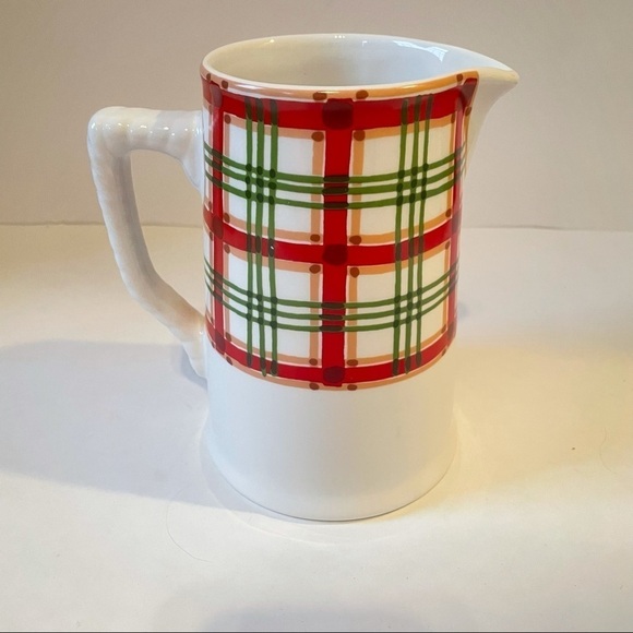 Vintage Tiffany & Co. Este Ceramiche Made in Italy plaid pitcher green and red - Picture 3 of 5